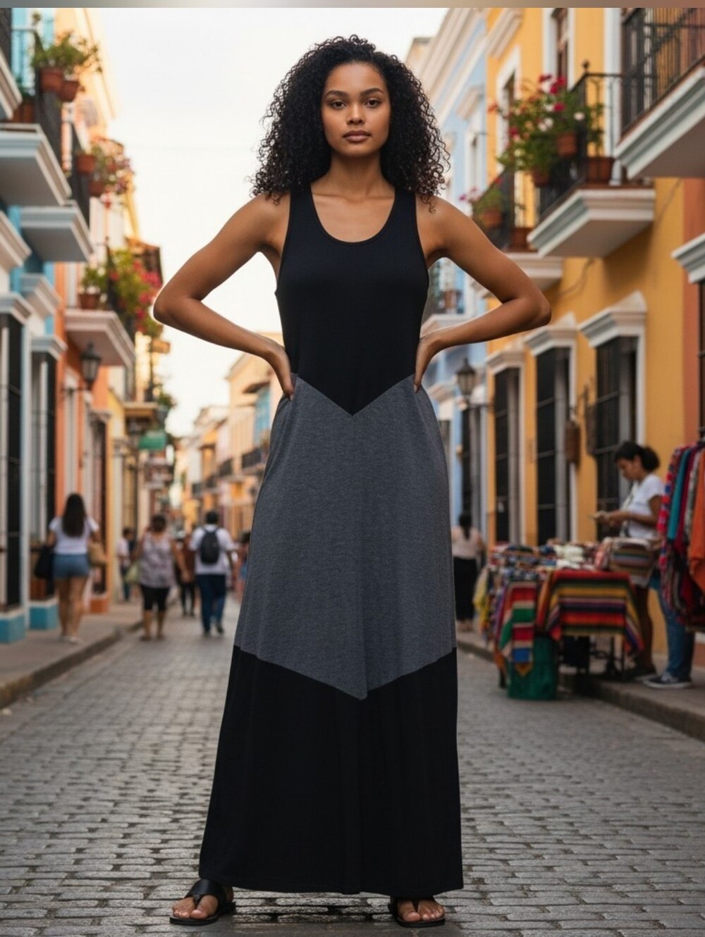 Monte au Black and Gray Maxi Dress